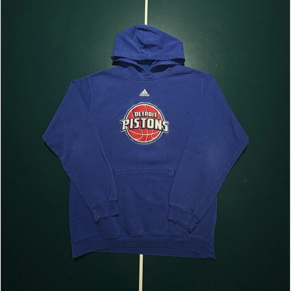 Vintage Y2K Detroit‎ Pistons Adidas Hoodie Pullover Sweatshirt Men's Small Blue